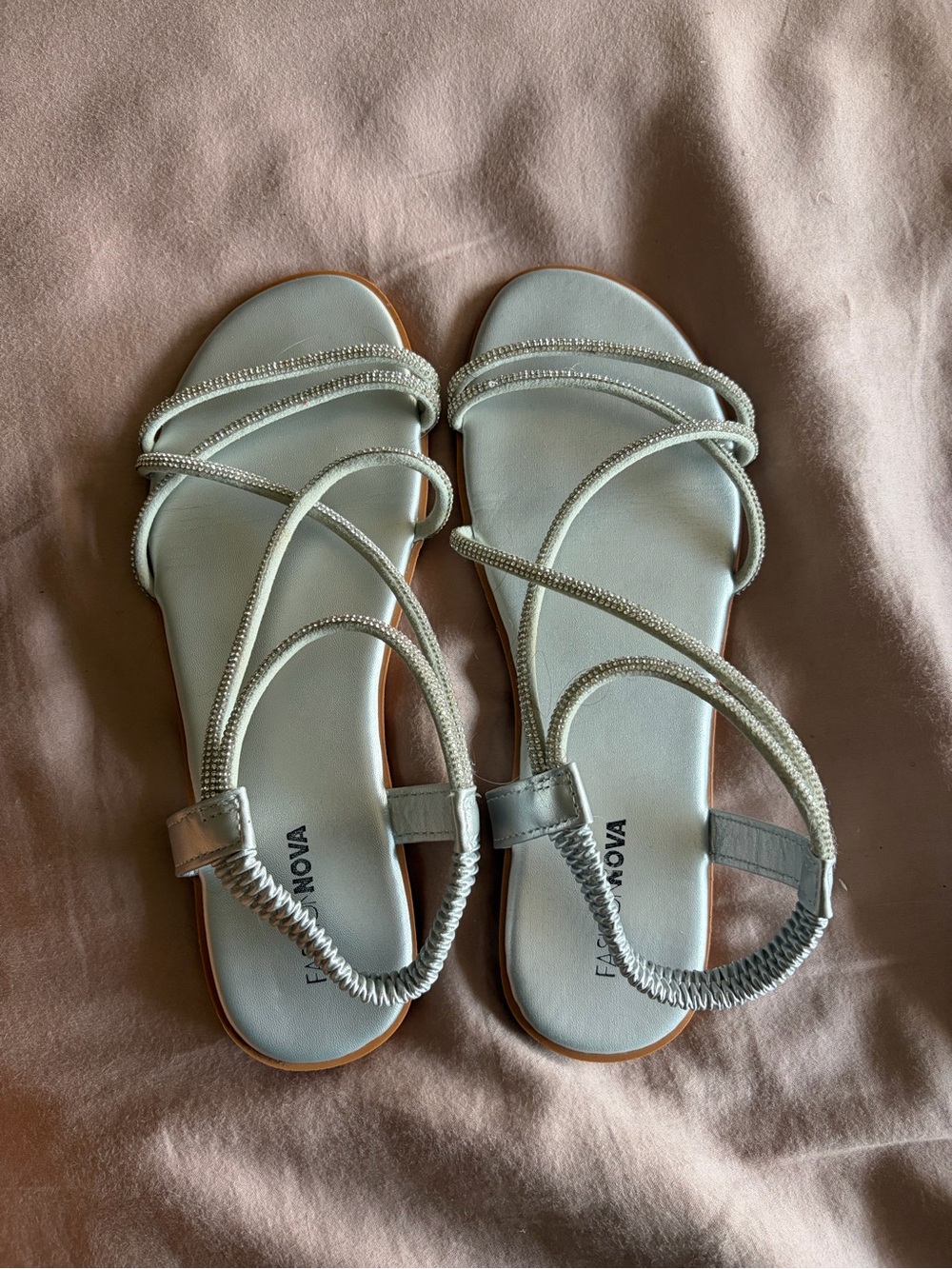 Silver Strappy Flat Sandals - Women's